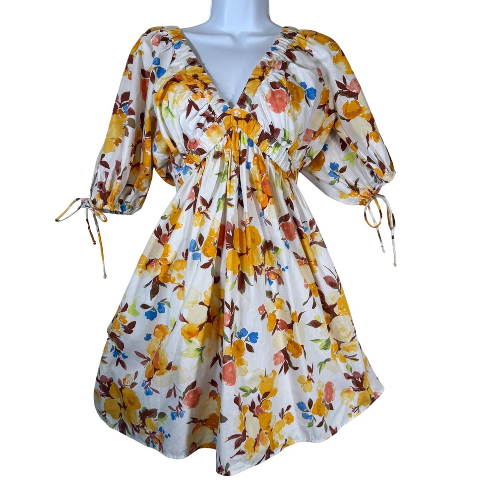 Abercrombie Floral Cottagecore Dress ST Empire Waist Puff Sleeve V‎ Neck
